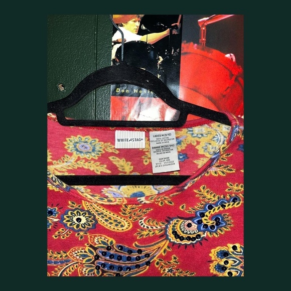 Y2k Vibrant orange and yellow long sleeve top with paisley pattern, - Picture 4 of 5